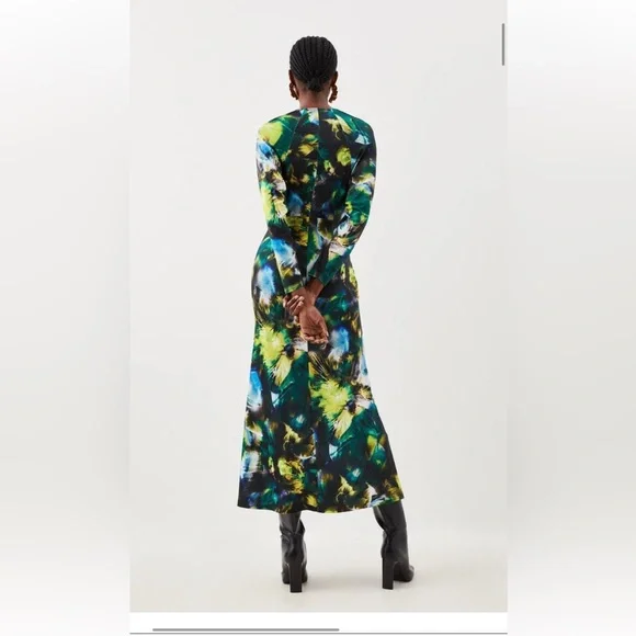 Karen Millen Jersey Abstract Floral Print Long Sleeve Midi Dress SIZE 8 - Picture 2 of 11